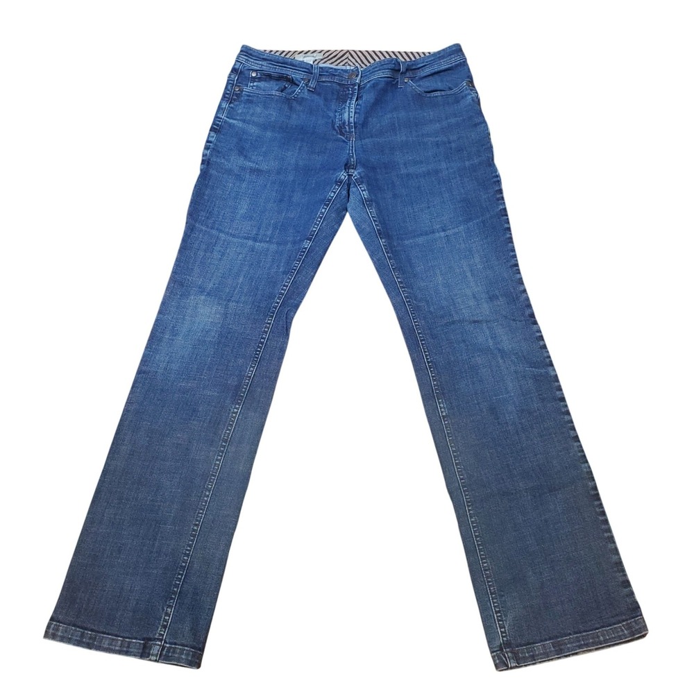 Faconnable Women's Straight Leg Jeans Medium Wash Embroidered Pockets Size 12